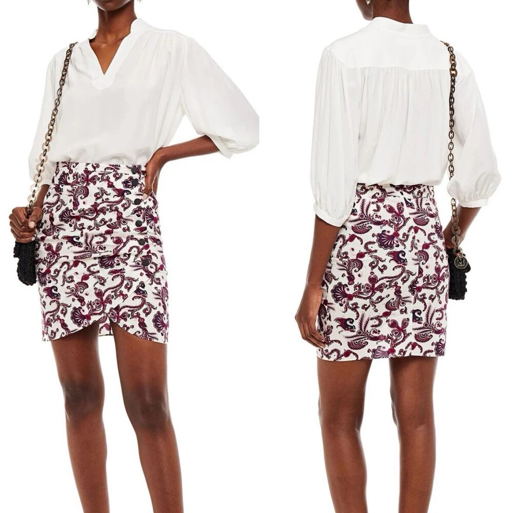 BA&SH Roster Paisley Mini Pencil Skirt Faux Wrap Tulip Sz XS Pleated Cotton